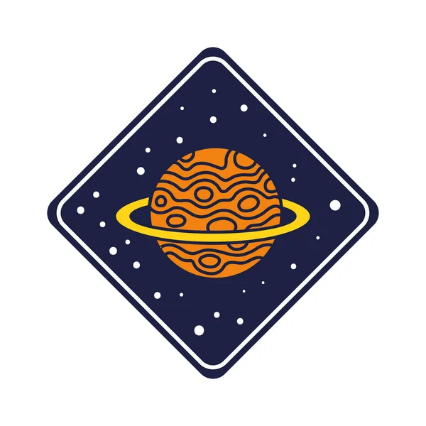 Space badge with saturn planet line and fill style — стоковый вектор
