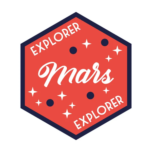 Utrymme emblem med Explorer mars bokstäver linje och fyll stil — Stock vektor