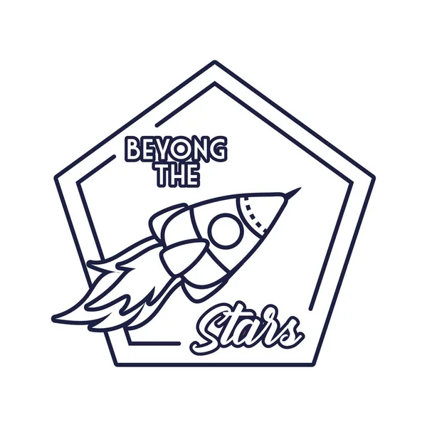 Space badge with rocket and beyong the stars lettering line style — Stock Vector