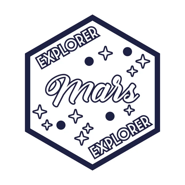 Utrymme emblem med Explorer mars bokstäver linje stil — Stock vektor
