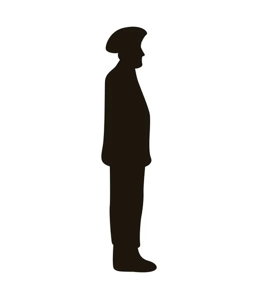 Στρατιωτική σιλουέτα αξιωματικού απομονωμένη εικόνα — Διανυσματικό Αρχείο