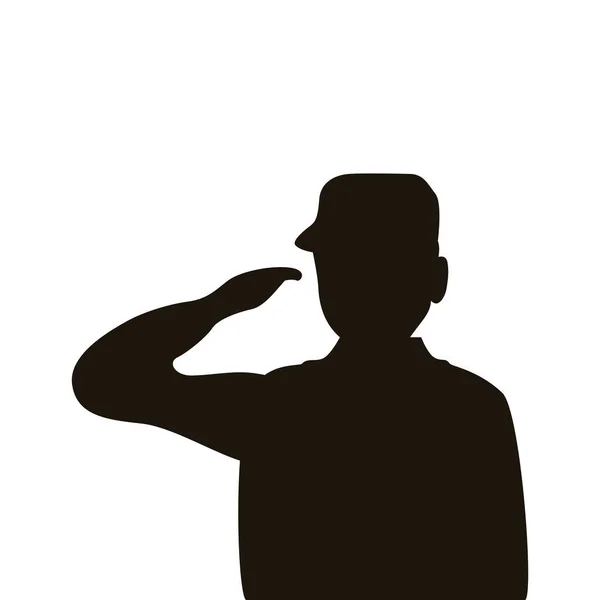 Ufficiale militare salutiamo silhouette icona isolata — Vettoriale Stock