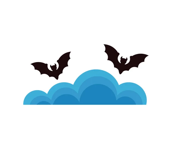 Halloween vleermuizen vliegen met wolken lucht scene — Stockvector