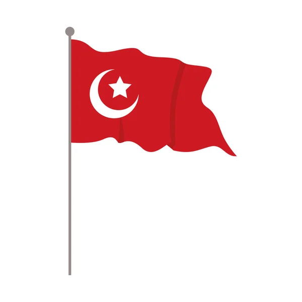Turkey flag country patriotic in pole — Stock Vector