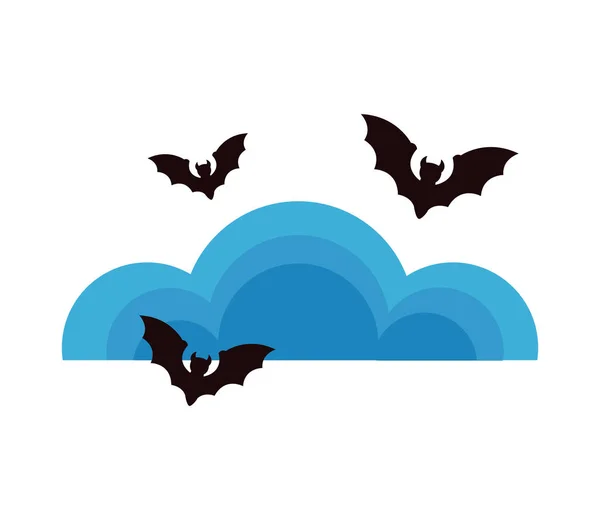 Halloween morcegos voando com nuvens céu —  Vetores de Stock