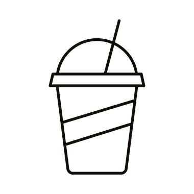 Plastik kapta içecek ve saman içeceği ikonu