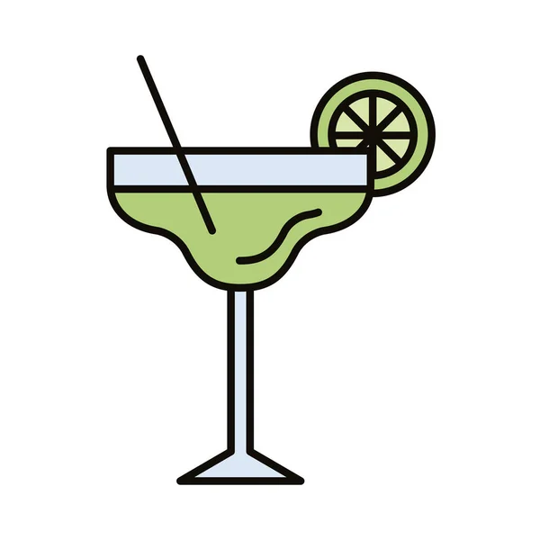 Чашка коктейлю з соломою та лимонним напоєм лінія напою та значок наповнення — стоковий вектор