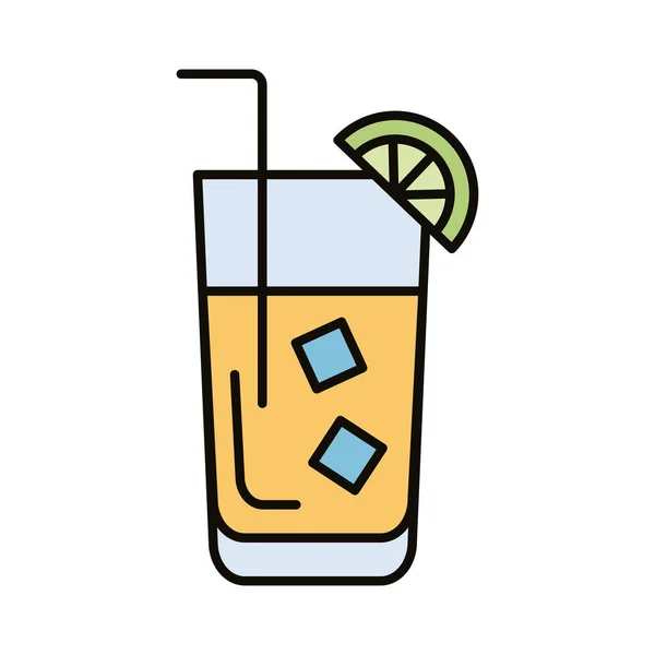 Cocktail avec glace et boisson au citron ligne de boissons et icône de remplissage — Image vectorielle