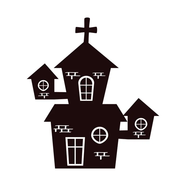 Halloween église hantée bâtiment silhouette — Image vectorielle