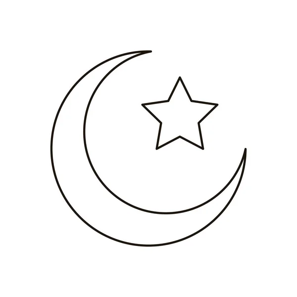 Luna creciente y estrella islam símbolo línea estilo icono — Vector de stock