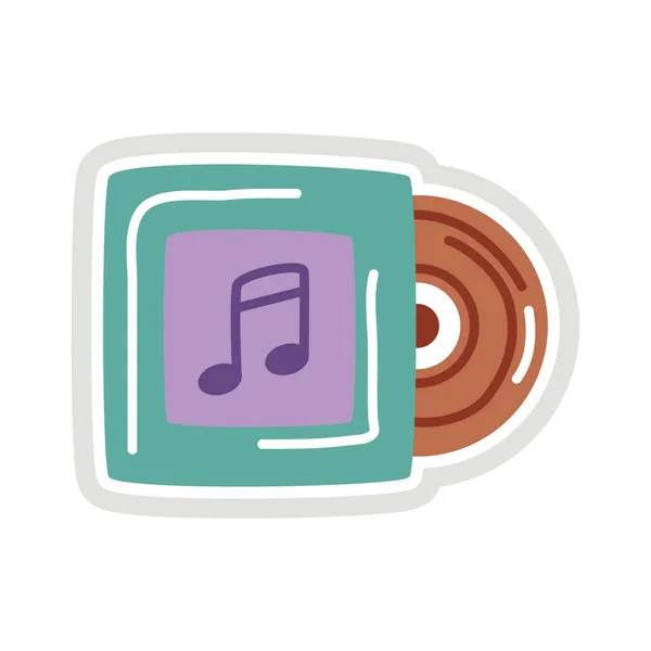 Musica compatto disco adesivo icona in stile piatto — Vettoriale Stock