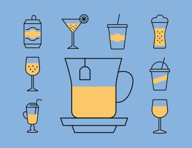 Dokuz içecekten oluşan demet simgeler