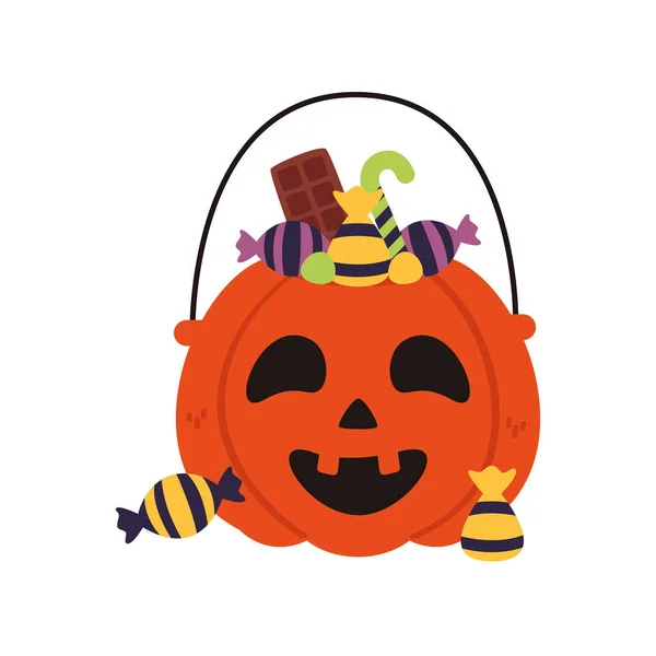 Halloween macaco de abóbora rosto com doces — Vetor de Stock