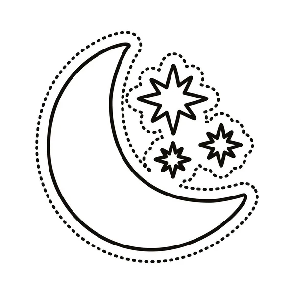 Lua e estrelas ícone de estilo linha adesivo —  Vetores de Stock