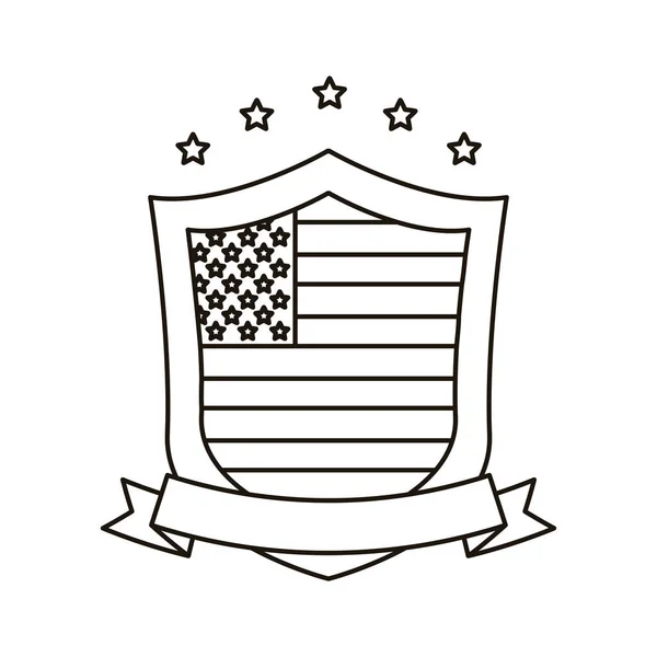 USA flagga i sköld med band linje stil ikon — Stock vektor