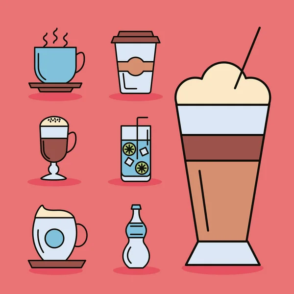 Bundle of seven beverages set icons — Stock Vector