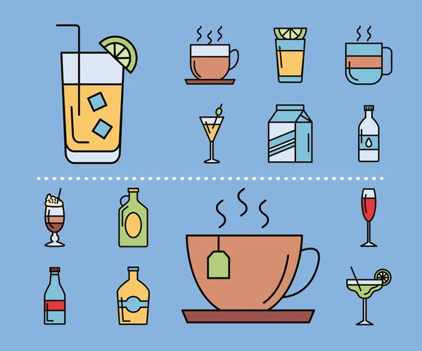 Bundel van veertien dranken set pictogrammen — Stockvector