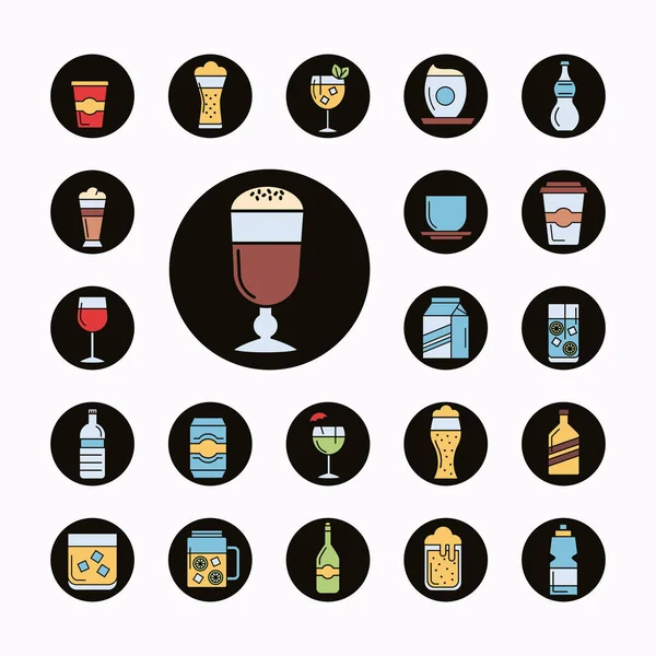 Paquete de veintidós bebidas establecer iconos — Vector de stock