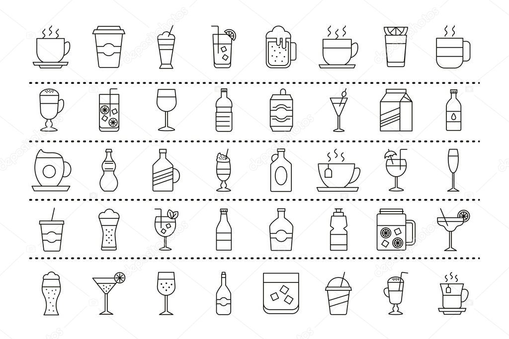bundle of fourty beverages set icons