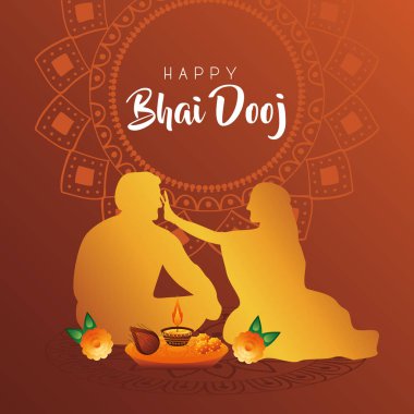 Mutlu bhai dooj kutlama kartları abiler ve kız kardeş altın siluet