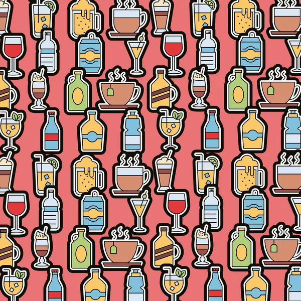 Bundle of beverages pattern icons — Stock Vector