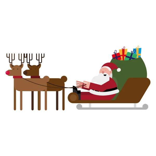 Рождественский Санта Клаус с санями и оленями — стоковый вектор