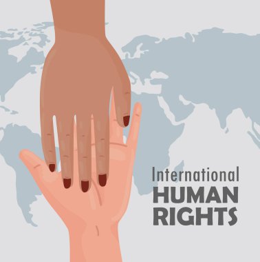international human rights lettering poster with interracial handshake clipart