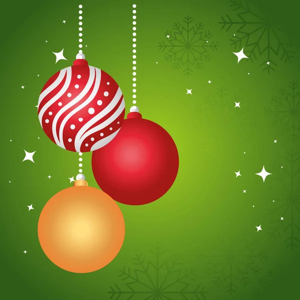 快乐快乐的圣诞贺卡，上面挂着球 — 图库矢量图片