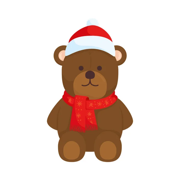 Χαρούμενα Χριστούγεννα αρκουδάκι με χαρακτήρα Σάντα καπέλο — Διανυσματικό Αρχείο