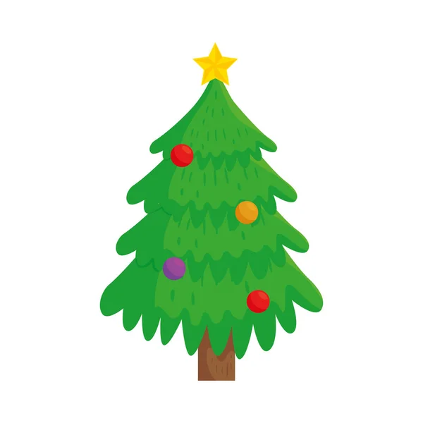 Happy merry christmas pine tree decoration — Stock Vector