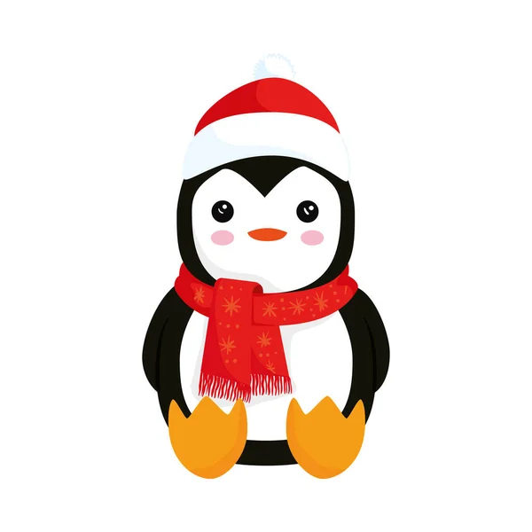 Frohe Weihnachten Pinguin trägt Weihnachtsmütze Charakter — Stockvektor