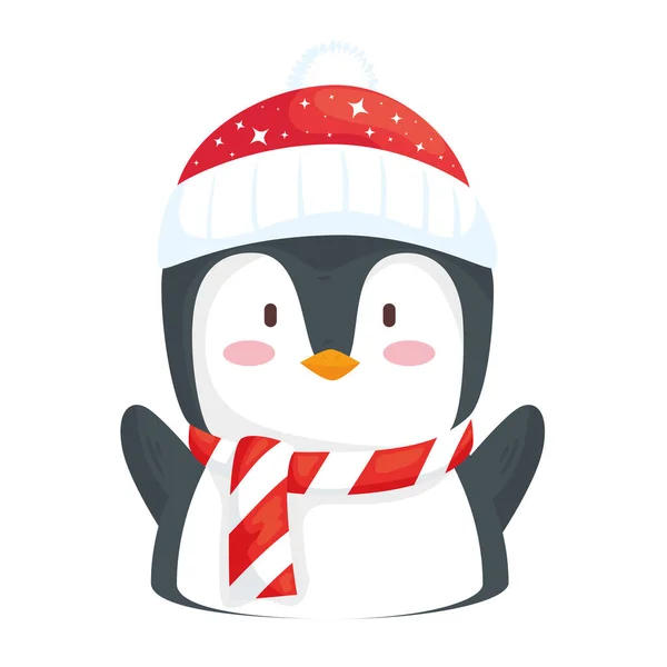 Frohe Weihnachten Pinguin trägt Weihnachtsmütze Charakter — Stockvektor