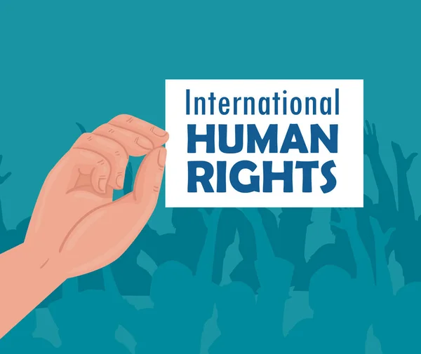 Internationale mensenrechtenaffiche met handheffende banner — Stockvector