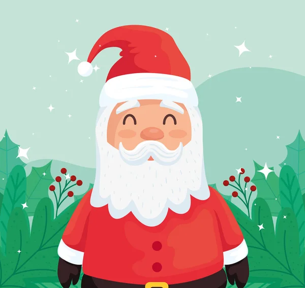 Feliz feliz Navidad santa claus carácter en el jardín — Vector de stock