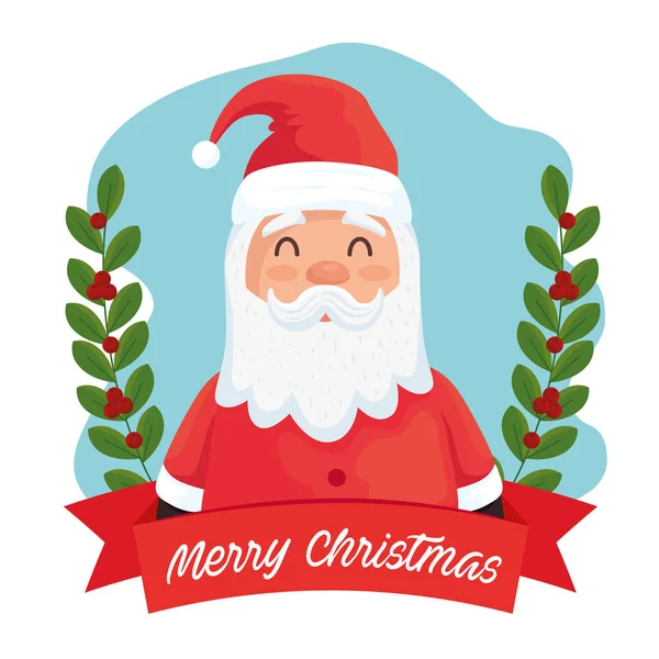 Buon Natale Babbo Natale personaggio con cornice a nastro — Vettoriale Stock
