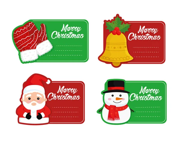 Cuatro felices tarjetas de Navidad feliz — Vector de stock