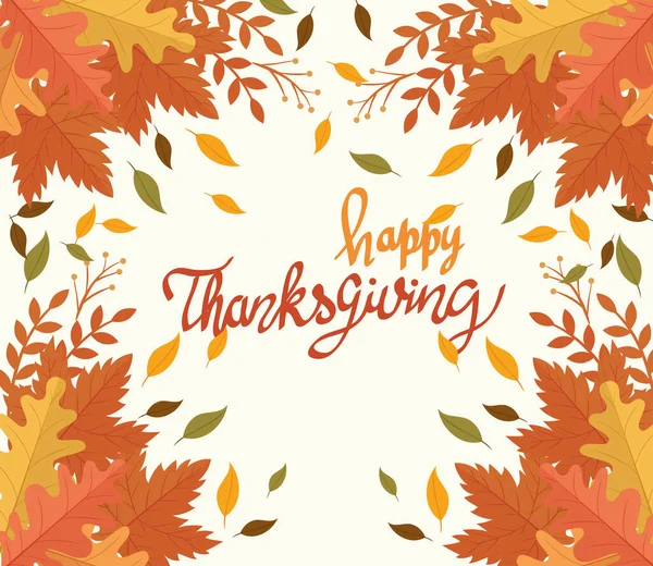 Glad Thanksgiving firande kort med bokstäver och blad — Stock vektor