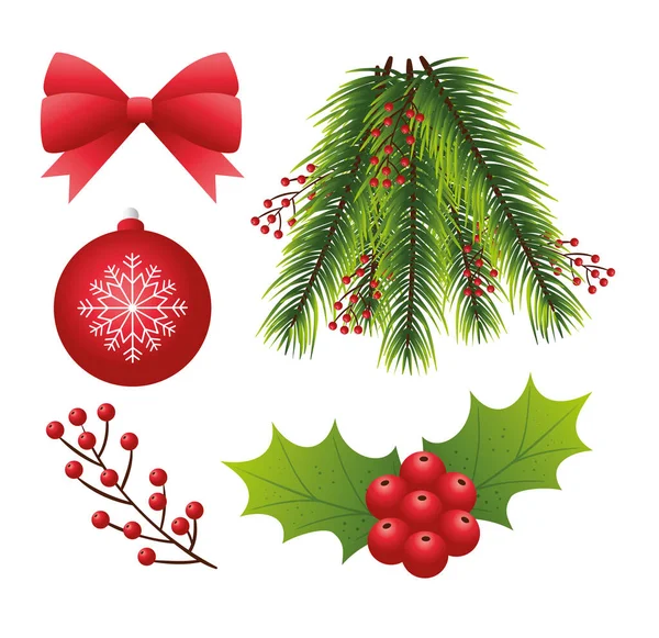 Feliz cartão de Natal alegre com ícones de conjunto —  Vetores de Stock