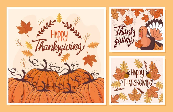 Поздравительная открытка с набором шаблонов для празднования Дня благодарения — стоковый вектор