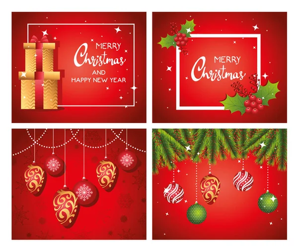 プレゼントやボール付きの幸せなメリークリスマスレターカード — ストックベクタ