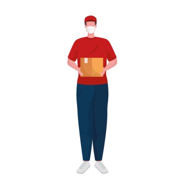 Tıbbi maske takan bir teslimatçı.