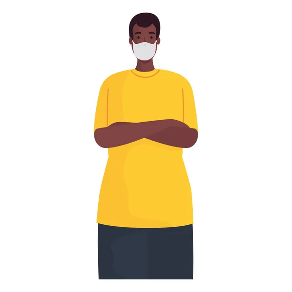Tıbbi maske takan afro adam — Stok Vektör