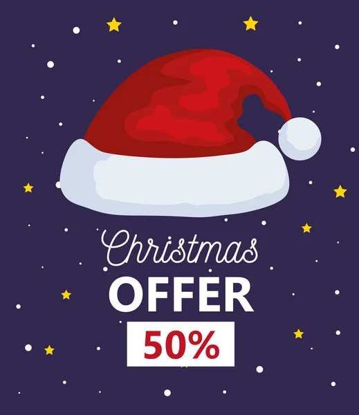 Merry christmas offer sale santas hat vector design — Stock Vector