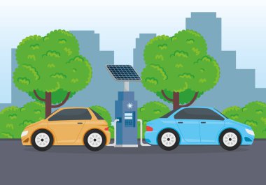 elektrik otomobilleri ekoloji alternatif şarj istasyonu sahnesinde