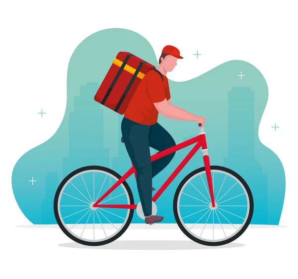 Delivery worker in bicycle character — Stock Vector