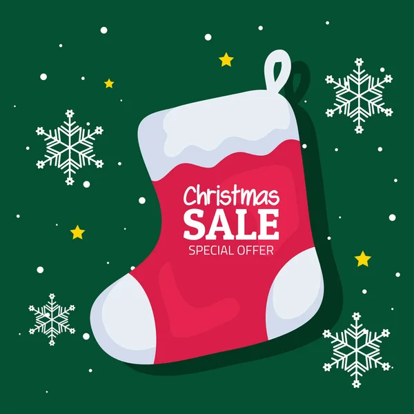 Καλά Χριστούγεννα προσφορά πώλησης σε μπότες με νιφάδες χιονιού διάνυσμα σχεδιασμό — Διανυσματικό Αρχείο