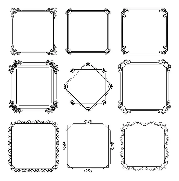 Neuf cadres monochromes en fond blanc style ligne — Image vectorielle