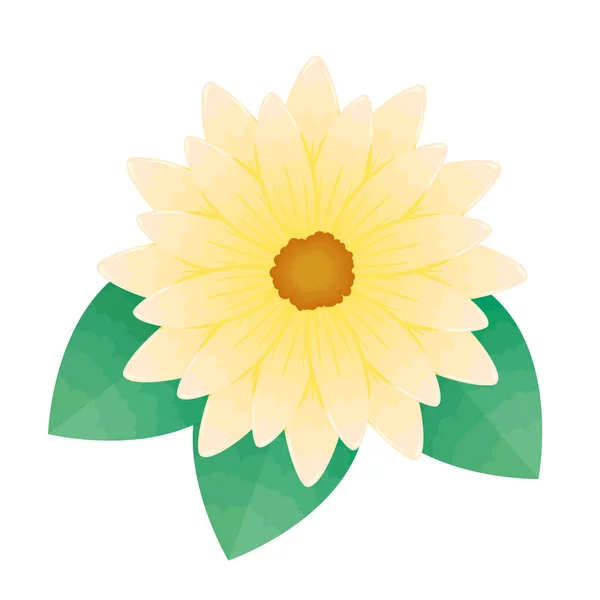 Hermosa flor amarilla y hojas icono decorativo — Vector de stock