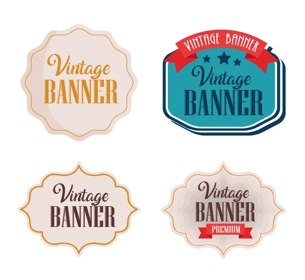 Pacote de quatro banners vintage com molduras — Vetor de Stock