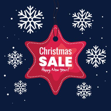 Mutlu Noeller kar taneleri vektör tasarımlı indirimli yıldız etiketi